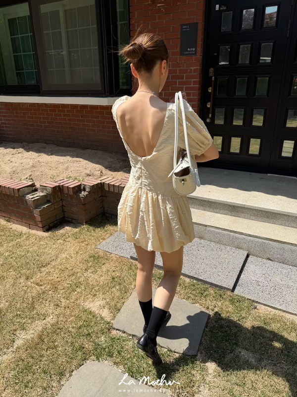 公主風澎袖立體花紋生日洋裝